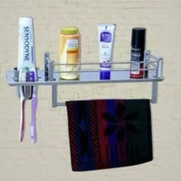 304 S.S. 3 in 1 Multipurpose Bathroom Shelf/Towel Rack/Tumbler Holder(pack of 1) silver Towel Holder-image-44