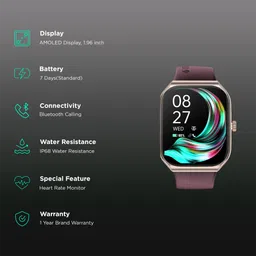 TITAN Smart 3.0 Smartwatch with Bluetooth Calling (49.7mm AMOLED Display, IP68 Water Resistant, Wine Red Strap) image 2