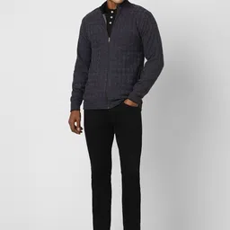 Peter England Casuals Abstract Self Design Mock Collar Front Open Sweater image 5