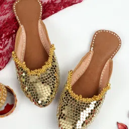 PehnawaCraft Golden Drop Mule, Back open Punjabi Jutti for women Ethnic Mule For Women-image-43