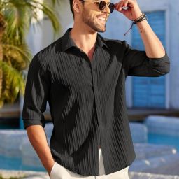 Men Regular Fit Self Design Spread Collar Casual Shirt-image-99
