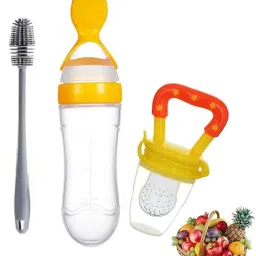(Set of 3) 90ML Baby Feeding Bottle Squeeze Spoon Food Feeder & Cleaning Brush Teether and Feeder-image-23