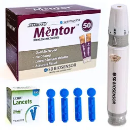 STANDARD Mentor Sugar Check Strips & 100 SD Round Lancet 1 Lancing Device 50 Glucometer Strips-5