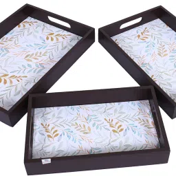 Wooden Leaf Design Farmhouse Platter|Rectangular Shape ,Set of 3 (Brown) Tray-image-34