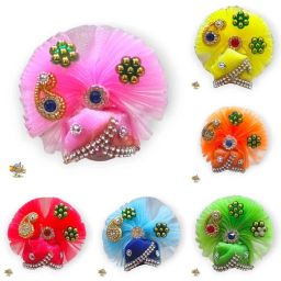 Laddu Gopal Net Frill Pagdi Set of 6- Multicolor Designer Mukut for Baal Gopal Deity Ornament-image-16