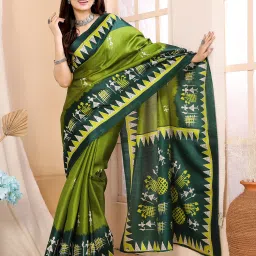 Printed Kalamkari Silk Blend, Art Silk Saree-image-55
