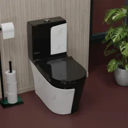 C014 Premium Shining Black commode with White Marble Finish and Round Flush Button Western Commode-11