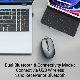 ZEBRONICS Zeb-Charm, Wireless Mouse, Mode Switch Button, (Metallic Grey) Wireless Ambidextrous Optical Mousewith Bluetooth image 2