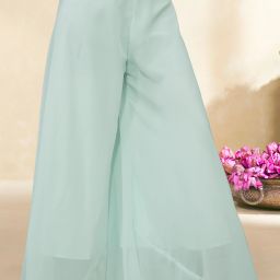 Women Flared Light Blue Georgette Trousers-image-32