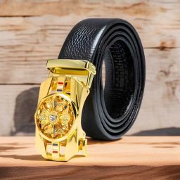 Men Casual, Evening, Formal Gold Artificial Leather Reversible Belt-image-52