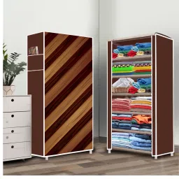 6 Shelf Foldable Collapsible Wardrobe Storage Organizer Almirah Cloth Rack PVC Collapsible Wardrobe-image-48