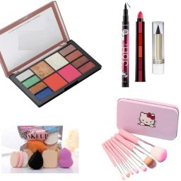 All in One Fashion Makeup Kit for Girls 8019 No 1 with EyeLiner, Kajal, Makeup Brushes, Sponges and 5 in 1 Lipstick Red Edition-24