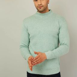 Men Solid High Neck Green Sweater-image-17
