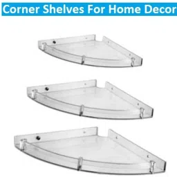 Set of 3 Unbreakable Chrome Finish Corner Acrylic (CS6) Plastic Wall Shelf-image-82