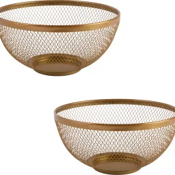Multipurpose Mesh Fruit Basket For Dining Table | HW-14-GD | Gold Stainless Steel Fruit & Vegetable Basket-image-11