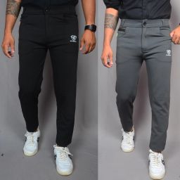 Pack of 2 Men Slim Fit Black, Grey Lycra Blend Trousers-image-58