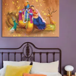 da monica Radha Krishna Oil paint Yellow Canvas Teakwood And MDF Framed Spiritual Art Print-picture-9