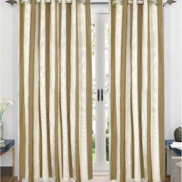 saral home Beige Striped Cotton 7 Ft Semisheer Eyelet Door Curtains (Set of 2)-picture-28