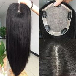 5 clip natural black straight hairs topper extension Hair Extension-image-43
