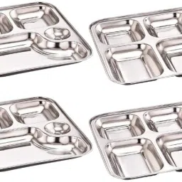 Stainless Steel Rectangular Bhojan Thali Set/ 6 Compartment Each Sectioned Plate Sectioned Plate-24