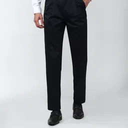 peter england Men Regular Fit Dark Blue Polycotton Trousers-picture-46