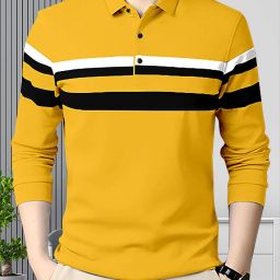 Men Colorblock Polo Neck Cotton Blend Yellow, Black, White T-Shirt-image-54