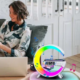 emerydeal Night Lamp LED G-Shape Bluetooth Speaker with Wireless Charger & Atmosphere Lamp Table Lamp image 3
