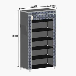 prizam 6 Shelf Curtsins Printed PP Collapsible Wardrobe image 3