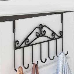 Over The Door Hook Hangers with 7 Hooks, Metal Hanging Rack (Black -Pack of 1) Door Hanger-image-97