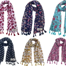 Printed Chiffon Women Multicolor Stole, Fancy Scarf-image-95