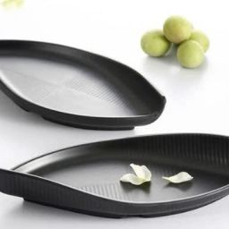 Unbreakable Melamine Boat Shaped Black Matte Snack Serving Platter Tray-13