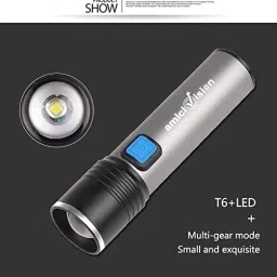 amicivision USB-Rechargeable LED Flashlight T6 LED, 4 Modes Zoom-able Powerful Torch image 4