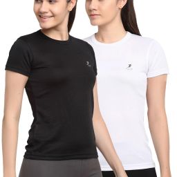 Pack of 2 Women Sporty Round Neck Polyester White, Black T-Shirt-image-92