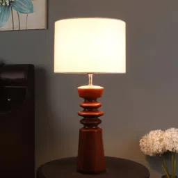 White Iron & Cloth Shade Table Lamp With Brown Base By Sapphire-picture-25
