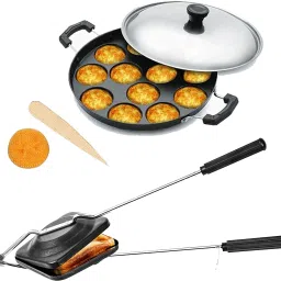 Non-Stick Appam Patra with Stainless Steel Lid, Sandwich Toaster with Spatter K2 0 W Pop Up Toaster-11