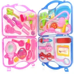 Combo Collection Doctor Play Set And Fashion Beautiful Dream Beauty Makeup Set Suitcase Kit Toys For Kids-1