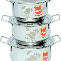 Pack of 3 Stainless Steel Laser handi Kitchen Biryani Cooking & Serving Patila set0.750 L, 1.000 L,1.500 L Dinner Set-image-33
