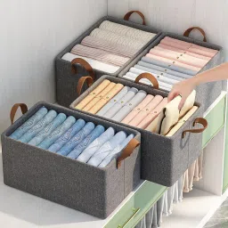 Polyester Pants Jeans Storage Box Portable Sweater Storage Organizers | Fabric | Grey 87 Storage Basket-image-31