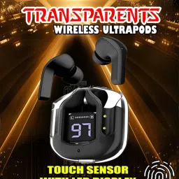 crecro Ultrapod Bluetooth Earbuds Headset Crystal Transparent Design,LED Display P49 Smart Headphones-image-22