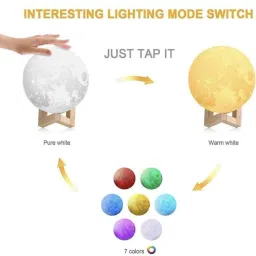 snowshell Moon Lamp, LED 7 Colors Moon Night Light Lamp, Remote & Touch Control Night Lamp image 2