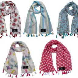 Floral Print Chiffon Women Multicolor Scarf, Stole-image-19
