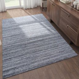 Blue Solid Wool and Viscose 5 ft X 8 ft Hand Woven Carpet-image-48