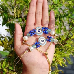 Bhaiya Bhabhi CR :248 I WELL HAND MAGLSUTRA WITCH RUDRAKSA BEADS Kundan, Gold Finish Bracelet, Rakhi, Lumba Set-100