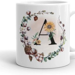 Creative Colorful Floral Letter White Ceramic (Alphabet A) Ceramic Coffee Mug-image-3