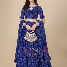 Bandhani, Printed, Geometric Print, Digital Print Semi Stitched Lehenga Choli-picture-11
