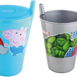 Sipper Glass set of 2 Plastic Sipper Glass with Straw and Lid Baby Water Glass-image-58