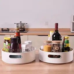 Plastic 360° Rotating Kitchen Organizer Plastic Tray Storage Basket-image-40
