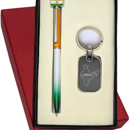 Tiranga Pen with Flag & Keyring Set India Map Engraved Metal Keychain Pen Gift Set-picture-20