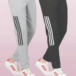 Pack of 2 Men Striped Black, Grey Track Pants-image-35