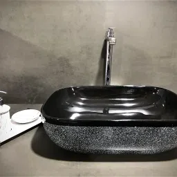 Table Top Wash Basin For Bathroom And Living Room Countertop Tabletop Ceramic Kitchen Sink (45 x 33 x 13 CM) (Black Stars) Table Top Basin-image-45